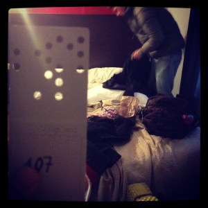 Checking into the St. Quentine Hotel, Paris.